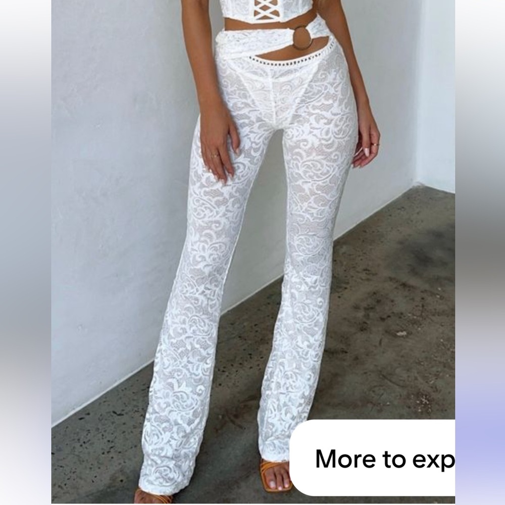 Outcast Chester Lace Pant Flare Cutout White Medium NWT NEW
